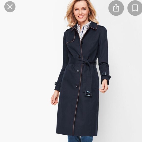 Talbots navy trench coat with suede trim. Size M/P - Picture 1 of 10